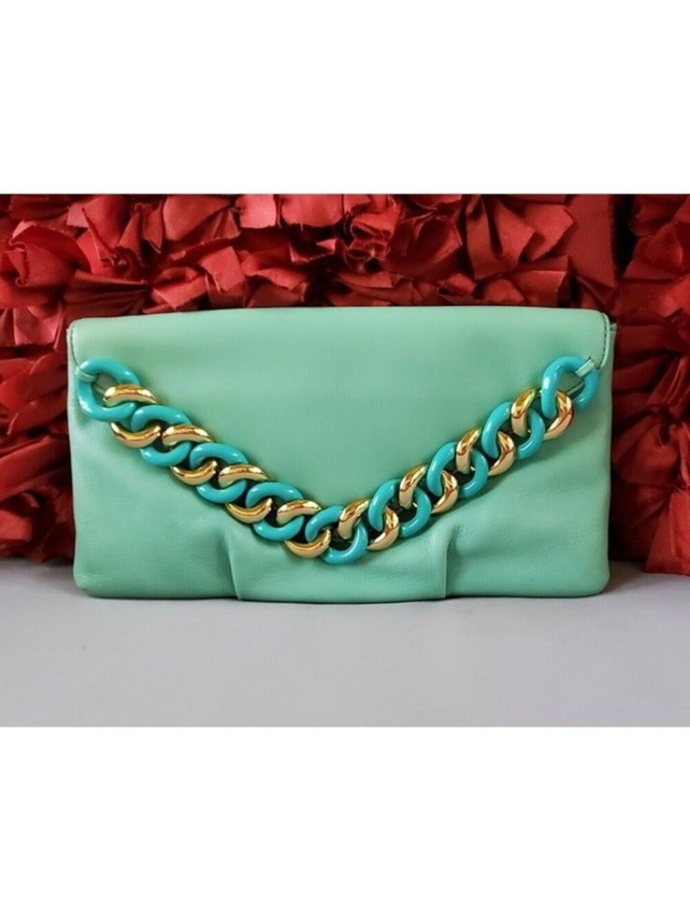 MICHAEL KORS COLLECTION Turquoise  Chain Envelope Clutch Purse